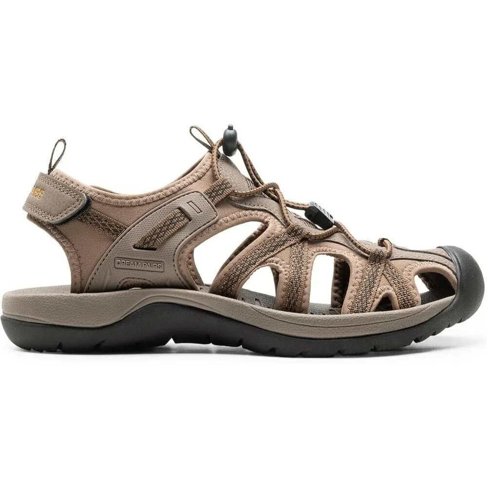 Casual Hiking Sandals Men's Khaki Athletic Cushioned Closed Toe Fisherman Shoes